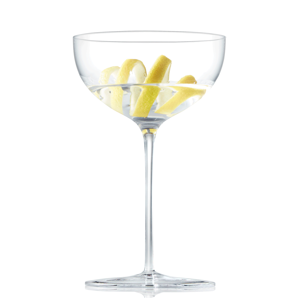 Animated image of Hand-Blown ZENOLOGY Deluxe 10 oz. Cocktail Coupe Glass